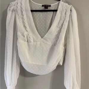 White Lace V-Neck Blouse
